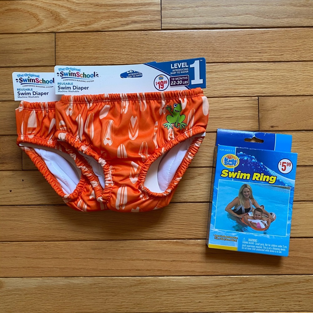 Swim school reusable underwear and a swim ring